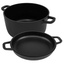 Tebru 2 in 1 Seasoned Cast Iron Double Dutch Oven Combo Cooker, Enameled Double Dutch Oven