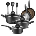 Nutrichef Kitchenware Pots & Pans Kitchen Cookware Stylish Metallic Ridge-Line Pattern, Non-Stick (12-Piece Set), One Size, Gray