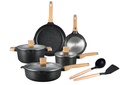 10Pcs Pots and Pans Set, Nonstick White Granite, Cookware Sets Suitable for Gas, Electric, Induction, Kitchen Cooking Set W/Frying Pans, Saucepans, Casserole, Silicone Tools, Dishwasher Safe, Black