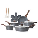 SENSARTE Nonstick Pots and Pans Set, 17 Pieces Non Stick Granite Cookware Set, Induction Kitchen Cookware Sets Gray, PFOA Free
