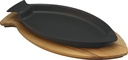 Lava Enameled Cast Iron Fish Shaped Skillet with Wooden Service Platter, Three Layers of Enamel Coated Fish Cast Iron Grill and Serving Pan, Oven and Grill Safe (Eco Black, Small (6" by 9.5"))