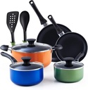Cook N Home Colorful Pots and Pans Set Non Stick, 10-Piece Small Cookware RV Pots and Pans Set for Camper, Stay Cool Handle, Suitable for the First Apartment,