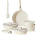 Deehome 12 Pcs Pots and Pans Set Nonstick - Kitchen Cookware Set with Detachable Handle, Induction Cookware, Dishwasher Oven Safe, Beige