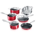 Granite Stone 10-Piece Non-Stick Pots and Pans Cookware Set, Ultimate Durability and Non-Stick with Mineral & Diamond Triple Coated, Red