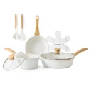 SENSARTE Ceramic Nonstick Pots and Pans Set, 10 Pieces Healthy Non Stick Cookware Set, Induction Kitchen Pan Sets White, PFAS and PFOA Free