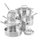 Kitchenaid 3 Ply Base Stainless Steel Cookware Set, 11 Piece, Brushed Stainless Steel