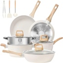 SODAY 12Pcs Pots and Pans Set Non Stick Granite Skillet Frying Kitchen Cooking Cookware for Daily Cooking-White