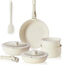 12 Pcs Pots and Pans Set, Stackable Non-Stick Set, Nonstick - Kitchen Cookware Set with Detachable Handle, Induction Cookware, Oven Safe, Beige