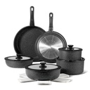CAROTE 17Pcs Nonstick Cookware Set, Granite Non Stick Pots and Pans Set with Removable Handle, Black