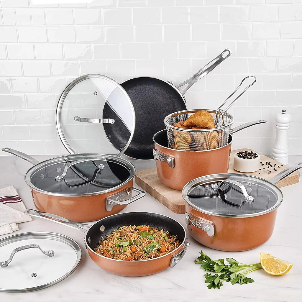 Gotham Steel 10 Piece Stackable Cookware Set - Nonstick & Durable