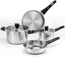Pots and Pans Set, 6-Piece Stainless Steel Kitchen Cookware Set with Stay-Cool Handles, Kitchen Cooking Sets Pots and Pans Compatible with Gas, Electric & Induction, Dishwasher Safe