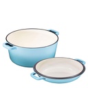 2 in 1 Enameled Cast Iron Dutch Oven 5-Quart with Skillet Lid - Compatible with Induction, Electric, Gas & Oven (Sky Blue)