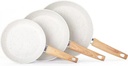 Vkoocy 8" 9.5" 11" Non Stick Frying Pan Skillet Set, Nonstick Pan Set Induction Cookware Set, White Granite