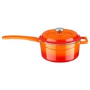 Lava Light-Colored Sand Enameled Cast Iron Sauce Pan, 1.5 Quarts round Sauce Pot, Glossy Sand-Colored Three Layers of Enamel Coated Interior, Long Handle with Lid (Orange)