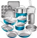 Gotham Steel Nonstick Pots and Pans 20 Piece Kitchen Ceramic Cookware Set Bakeware Cooking Frying Skillet Sauce Pan Aqua Blue