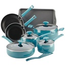 Rachael Ray Cityscapes Porcelain Enamel Nonstick Cookware Set, Turquoise, 12-Piece