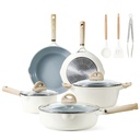 CAROTE 11Pcs Ceramic Cookware Set, Pots and Pans Set Non Stick, Kitchen Cookware Sets, Kitchen Induction Pots and Pans Cooking Sets, Cream White
