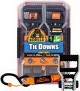 Ratchet Tie down Straps (4PK), 1500 Lb Max Break Strength, 1" X 12', Black Grip Aluminum Handle, Cap Lock Hooks, Includes (4) 1" X 12' Aluminum Handle Tie Downs, Ideal for Moving, Camping, and Atvs