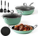 8Pcs Cast Iron Pots and Pans Set Nonstick Kitchen Cookware Sets Green Induction Cookware Non-Toxic Healthy Non Stick Cooking Set W/Frying Pan&Dutch Oven&Stockpots(Pfos, PFOA Free)