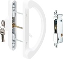 Sliding Patio Door Handle Pull Set with Mortise Lock, Replacement Sliding Door Handle with Key Cylinder for Sliding Glass Door Handle, Fits Hole Pitch Doors with 3-15/16 Inch Hole Pitch, White