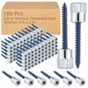 Tandefio 100 Pcs 3/8 in Vertical Threaded Rod Anchor 1/4 X 2 in Super Screw Threaded Rod Fitting Vertical Rod Anchor Designed for Wood Concrete Structure Pipe Hanger, Silver and Blue