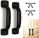 Rustic Barn Door Handles Black Cast Iron Gate Handle Vintage Metal Solid Heavy Duty Sliding Door Handle Fence Cabinet Pull Grab Handle, Set of 2, 7 Inch