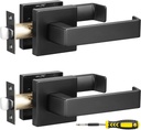 Lanwandeng 2 Sets Square Door Lever Door Lock Keyless, Passage Handle Locks, Interior Hallway Passage Closet Lock Matte Black Finish 2.1 Lb One Lever