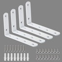 Alise Floating Shelf Brackets,White Bracket for Shelves Heavy Duty L Wall Bracket Corner Brace,Stainless Steel Joint Angle Bracket for Wooden Board Hanging Support,5X3 Inch(Pack of 4)