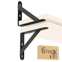 5X4" Shelf Brackets 6-Pack, Shelf Support Shelf Holder Steel Wall Mount Heavy Duty Small L Shape Triangle 90 Degree Metal Black with Screws Anchors Soporte De Estante