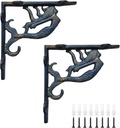 Rustic Mermaid Floating Shelf Bracket 6 Inch, Cast Iron Shelf Brackets for Wall Shelving, Heavy Duty Shelf Bracket Supports, Nautical Themed Decorative Shelves Brackets with Hooks