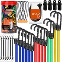 HORUSDY 30-Piece Premium Bungee Cords Assortment Jar, Includes 10”,18”,24”,32”,40” Bungee Cords, 8”Canopy/Tarp Ball Ties and Crocodile Mouth Tarp Clips.