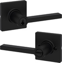 Kwikset Casey Entry Door Handle with Lock and Key, Secure Keyed Reversible Lever Exterior, for Front Entrance and Bedrooms, Matte Black , Pick Resistant Smartkey Rekey Security and Microban