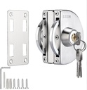 Glass Door Lock, Stainless Steel Anti-Theft Door Lock Security,Double Swing Hinged Frameless Push Sliding Door Lock with 3 Keys