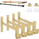 Addgrace Shelf Brackets with Hook, Gold Shelf Brackets 10Inch, 4Pcs Wall Mounted Heavy Duty Shelf Brackets, Industrial Iron Shelf Supports (Gold) 10"