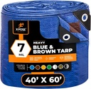 Xpose Safety 40’ X 60’ Heavy Blue/Brown Tarp - Waterproof Tarp - 7 Mil Weatherproof Camping Tarp for Tent, Rain, Wind & Sun - Plastic Tarpaulin Cover Outdoor Tarp for Roof, Trailer, RV, Car, Boat