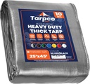 Tarpco Safety Heavy Duty 10 Mil Tarp Cover, Waterproof, UV Resistant, Rip and Tear Proof, Poly Tarpaulin with Reinforced Edges for Camping, Roof, Patio, Pool, Boat. (Silver/Black 25′ X 45′)