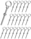 QWORK Threaded Eyebolts, 20 Pack 3/8" X 4" Long Stainless Steel Marine Grade Shoulder Eye Bolt, M10X100Mm