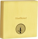 Kwikset Downtown Deadbolt Lock, Satin Brass Square Exterior Keyed Front Entry Door, Pick Resistant Smartkey Rekey Security, Single Cylinder Dead Bolt, with Microban Protection