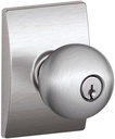 SCHLAGE F51A ORB 626 CEN Orbit Knob with Century Trim Keyed Entry Lock, Satin Chrome