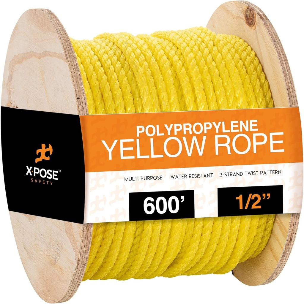 Yellow Twisted Polypropylene Rope - 600 Ft | Xpose Safety