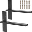 Yoyong Floating Shelf Bracket, 2 Pack Free Hanging Shelf Bracket Heavy Duty Shelf Brackets 16 Inch Countertop Support Brackets Hidden Shelf Brackets for Wall Floating Shelves Brackets - Black