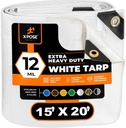 Heavy Duty White Poly Tarp 15' X 20' - Multipurpose Protective Cover - Durable, Waterproof, Weather Proof, Rip and Tear Resistant - Extra Thick 12 Mil Polyethylene - by Xpose Safety