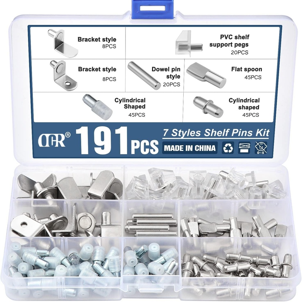 191PCS Shelf Pins Kit - Nickel Plated Shelf Bracket Pegs