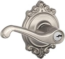 Schlage F51AFLA619BRK Satin Nickel Flair Keyed Entry F51A Panic Proof Door Lever with Brookshire Rosette