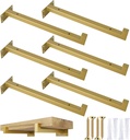 OVOV 6 Pack Gold Shelf Brackets 12 Inch Floating Shelf Bracket with Lip Industrial Shelving Brackets for Kitchen Bathroom Storage Wall Mounted Shelf Support with Screws