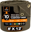 Xpose Safety Canvas Tarp - 10Oz Olive Drab Canvas Tarps Heavy Duty Water Resistant with Brass Grommets- Multipurpose Outdoor Tarpaulin for Camping, Canopy, Trailer, Equipment Cover 8' X 12'