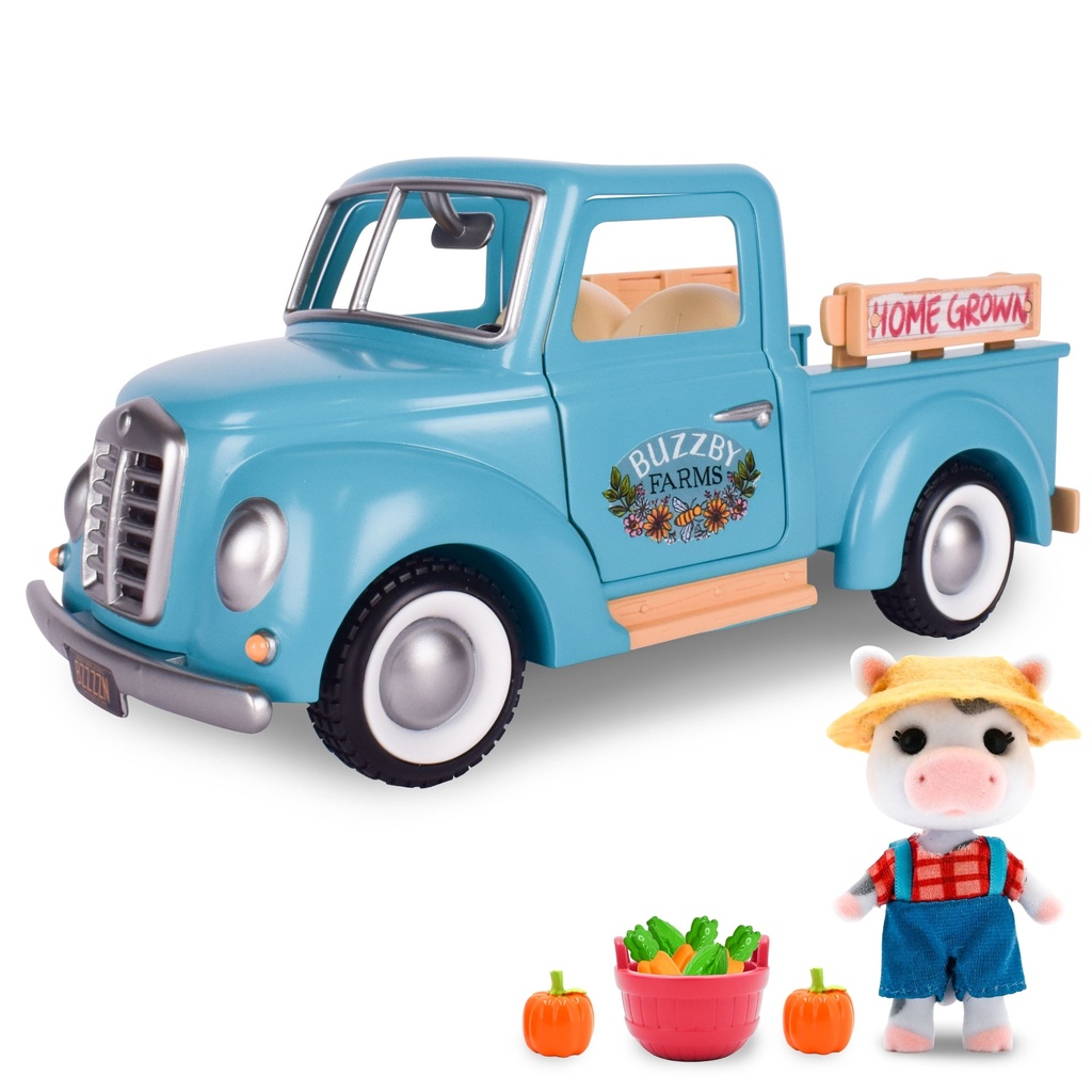 Buzzby Blue Farm Truck Toy with Mini Doll - Honey Bee Acres