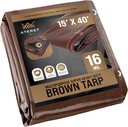 ATERET 15' X 40' Super Heavy Duty 16 Mil Brown Poly Tarp Cover - UV Resistant, Thick Waterproof, Rip and Tear Proof Tarpaulin with Grommets and Reinforced Edges