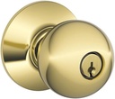 Schlage F51A ORB 605 Orbit Knob Keyed Entry Lock, Bright Brass