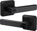 Square Stripes Style Keyless Door Handle with Privacy Locking, Heavy Duty without Keys Door Lever Interior in Matte Black Reversible for Right & Left Sided Bedroom/Bathroom Door